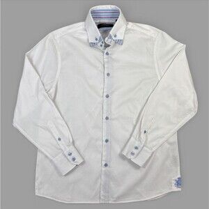 Coogi Luxe Men’s Button Down Embroidered Solid White Dress Shirt Size XL 17.5/18